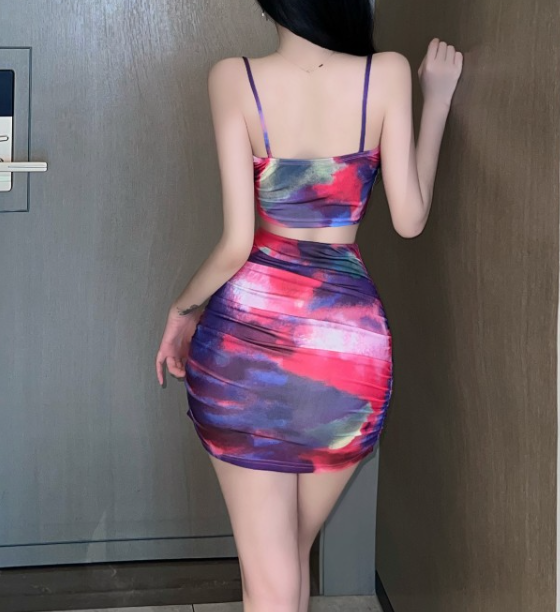 Sling Babes Tight Top Women And Pleated Buttocks Elastic Skirt Twopiece Suit - Image 3