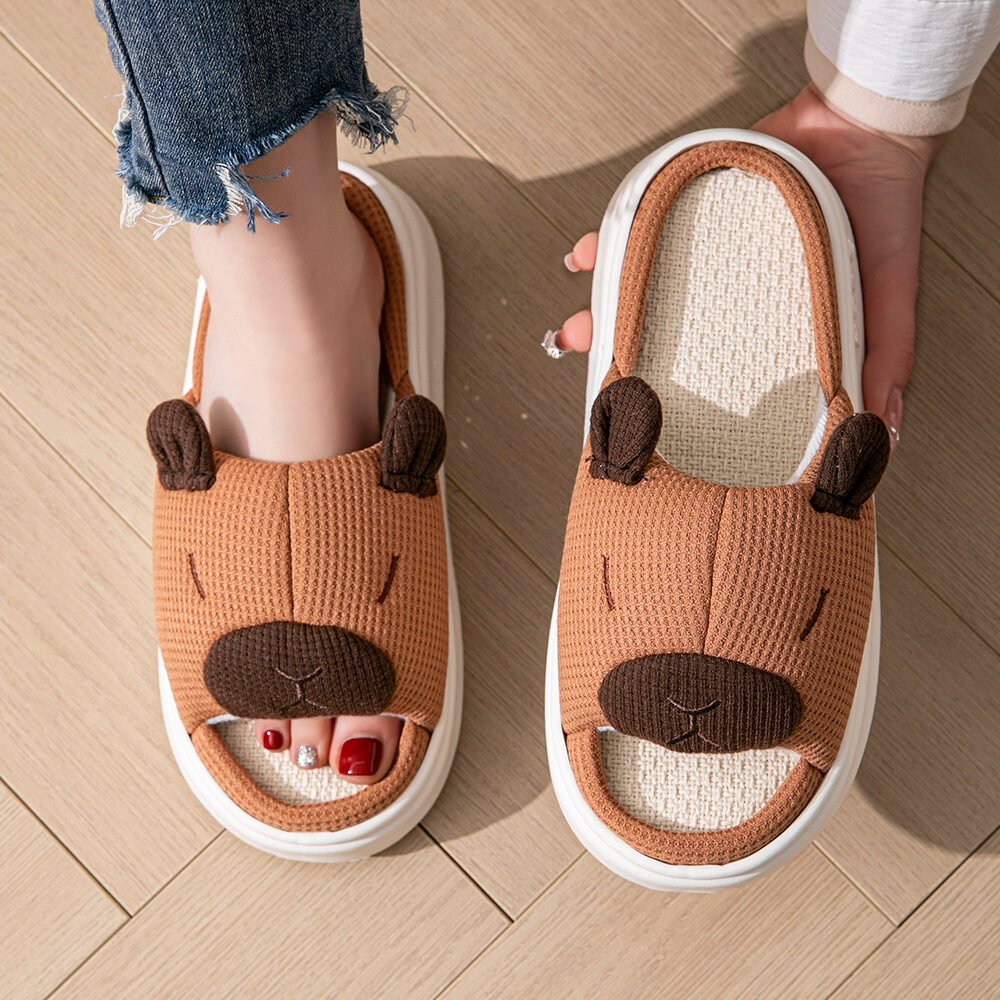 Capybara Open-Toe Linen Slippers With Thick Soles - Image 3