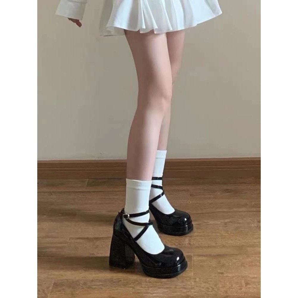 High Heel Thick Bottom Shallow Mouth Leather Shoes With Small Strap - Image 2