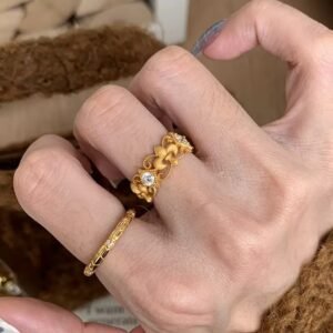 Vintage Lace Cutout Iris Ring Women, Luxury High-End Statement Index Finger Ring