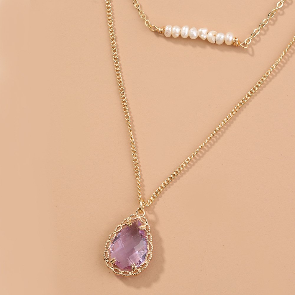 Natural fresh water rice bead Zircon multi-layer copper necklace - Image 4