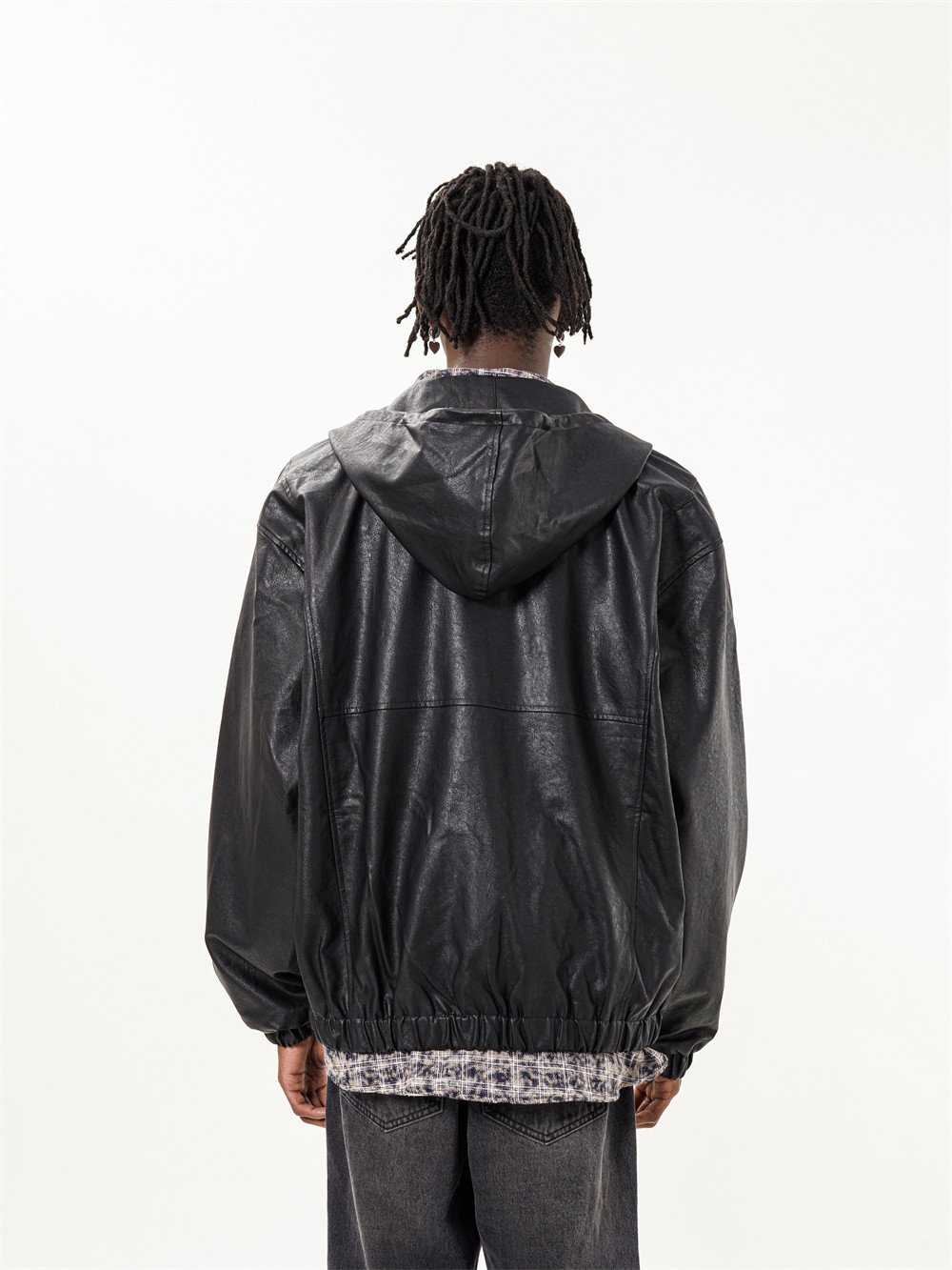 Dark Motorcycle Style Hooded Leather Jacket Men - Image 6