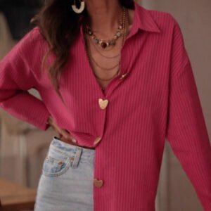 Womens Solid-Color Versatile Casual Striped Shirt
