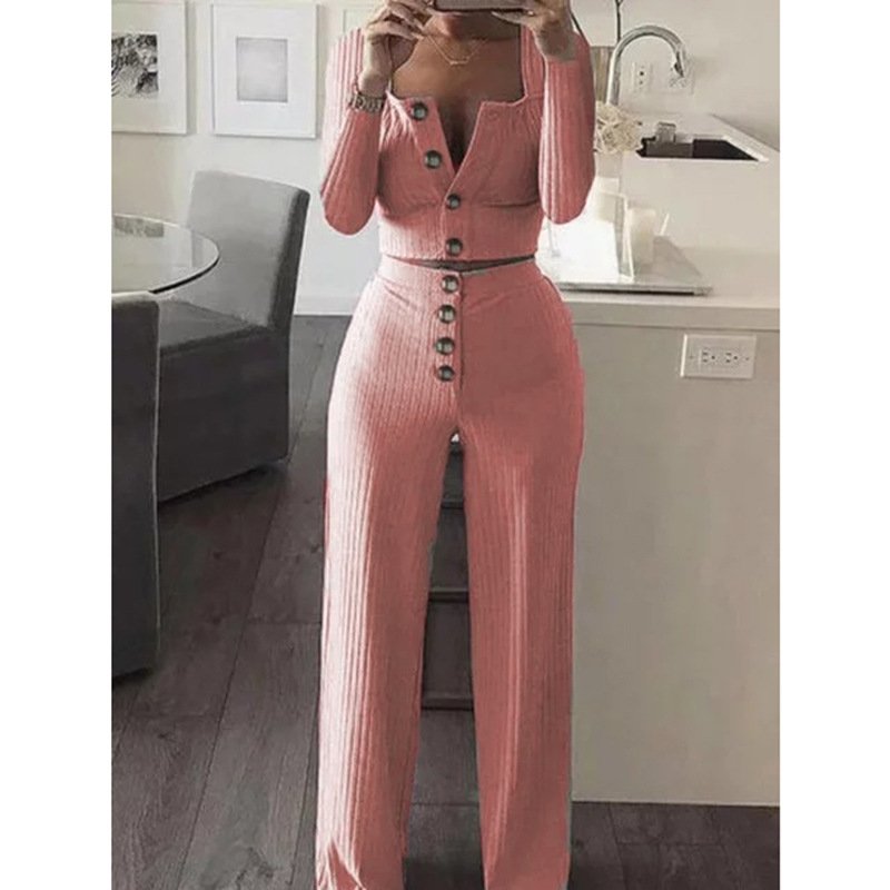Long Sleeve Cardigan Slim Buttoned Casual Set - Image 2