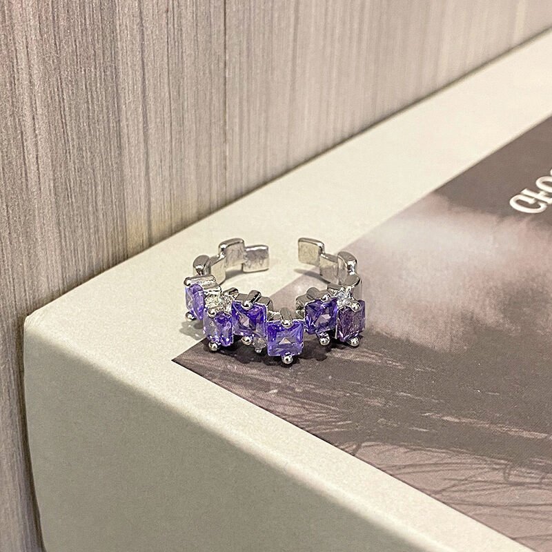 Women Geometric Purple Zircon Ring Sweet Cool Niche Design Index Finger Ring - Image 4