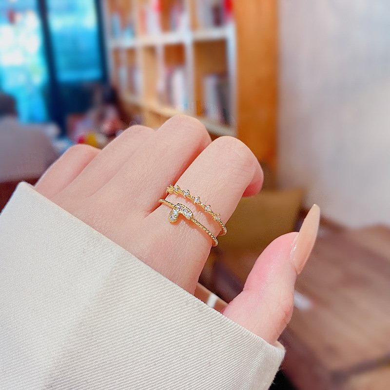 Women's Fashion Elegant Heart Double Layer Zircon Ring - Image 4