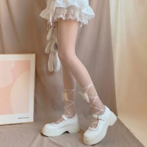 Lolita Pure Desire Style Calf Bandage Socks, Bow Japanese Style Silk Stockings For Women, Lolita Sexy Versatile Bottoming Socks