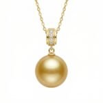 925 Sterling Silver Radiant Deep Honey Pearl Pendant Necklace With Brilliant Diamond Accents And Delicate Chain