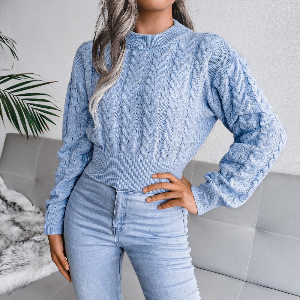 Cable Knit Waist Cinched Cropped Sweater - Image 10