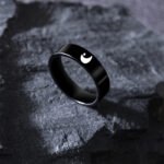 Simple Sun Moon Stainless Steel Ring Black Silver Romantic Couple Ring