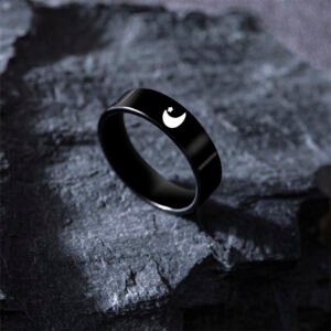 Simple Sun Moon Stainless Steel Ring Black Silver Romantic Couple Ring