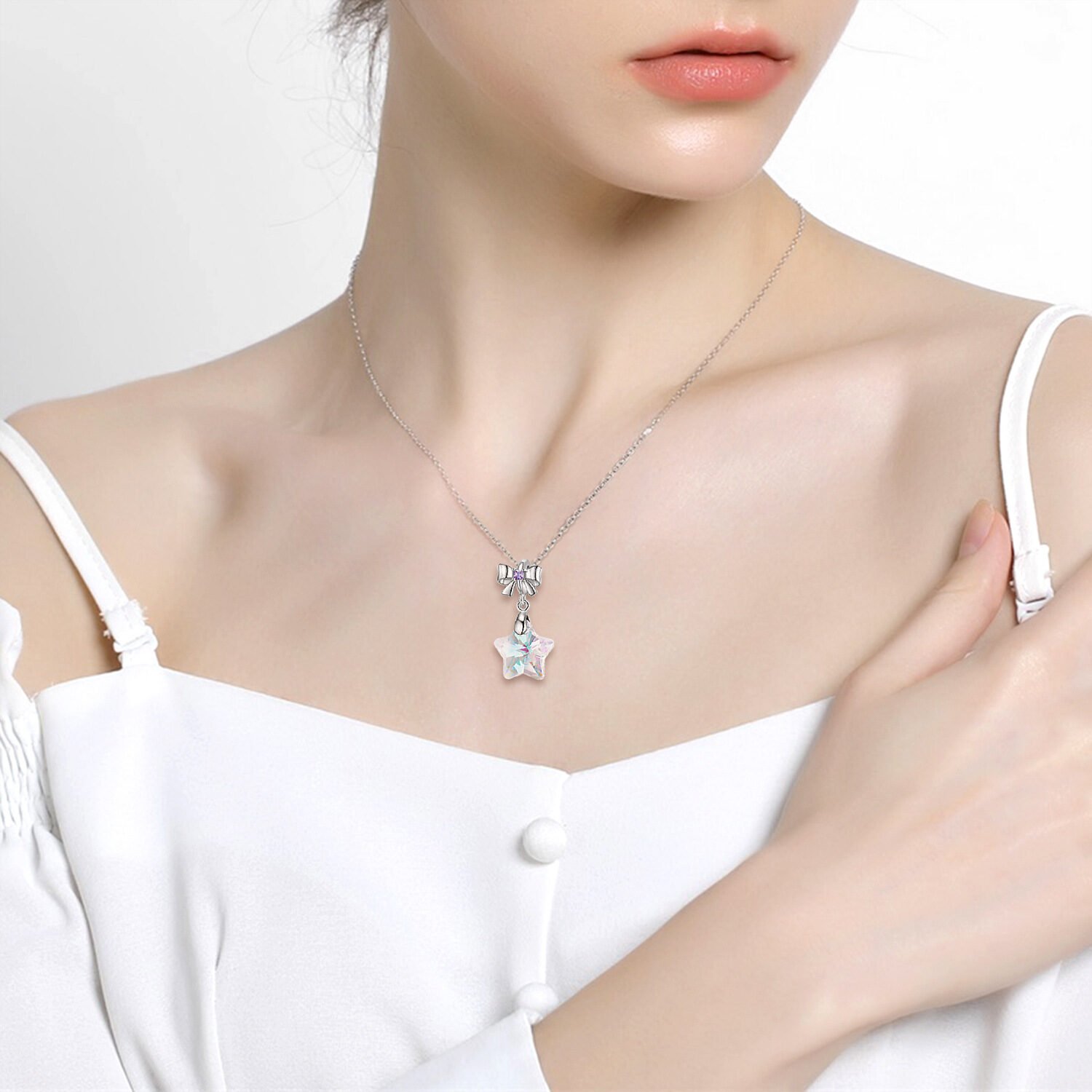 Fluorescent Color Five Pointed Star Crystal Pendant Female Fashion Niche Diy Jewelry Necklace Accessories