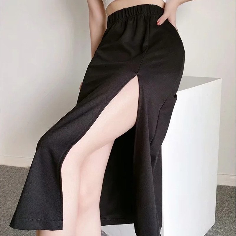 Women's Solid Color High Slit Mid-Length Bag Hip Skirt - Image 4