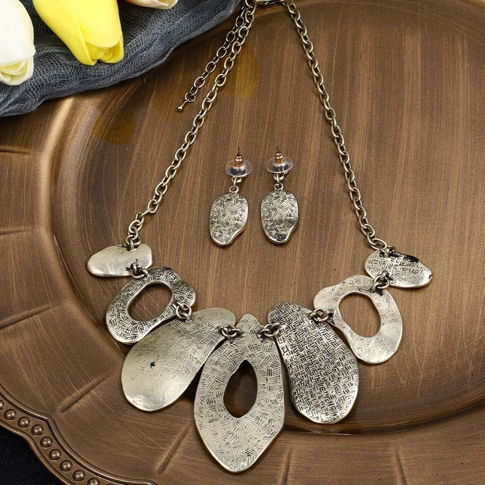 Alloy Geometric Irregular Oval Colorful Oil Necklace Hollow Design Women's Necklace Eardrop Set - Image 5