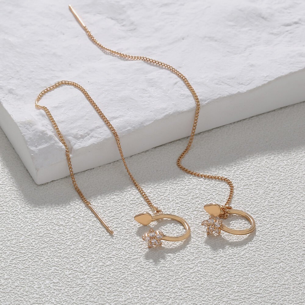 Extra Long Tassel Ear Thread Pentagonal Irregular Geometric Diamond Ear Clip Earrings - Image 4