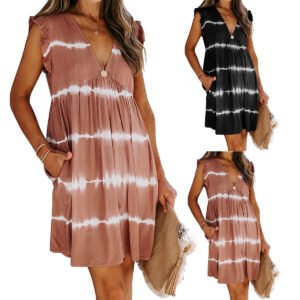 Women's Casual Ruffle Sleeve V-Neck Dress