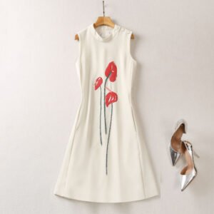 Stand Collar Three-dimensional Embroidery Vest Dress