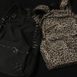 European And American Punk Studded Leopard Print Backpack In Black