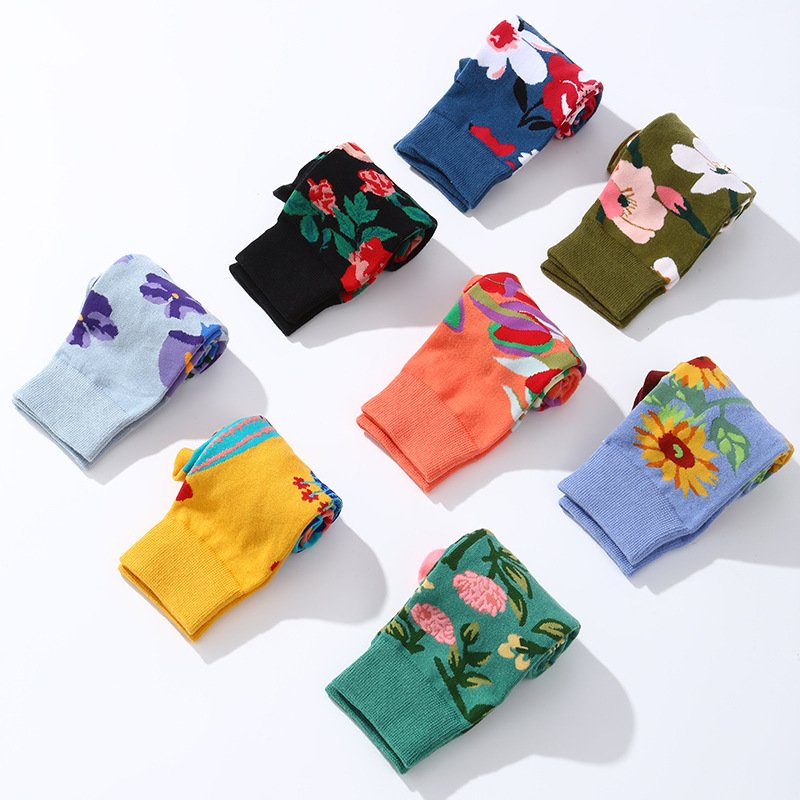 Autumn And Winter Flower Mid-calf Female Cotton Socks - Image 2