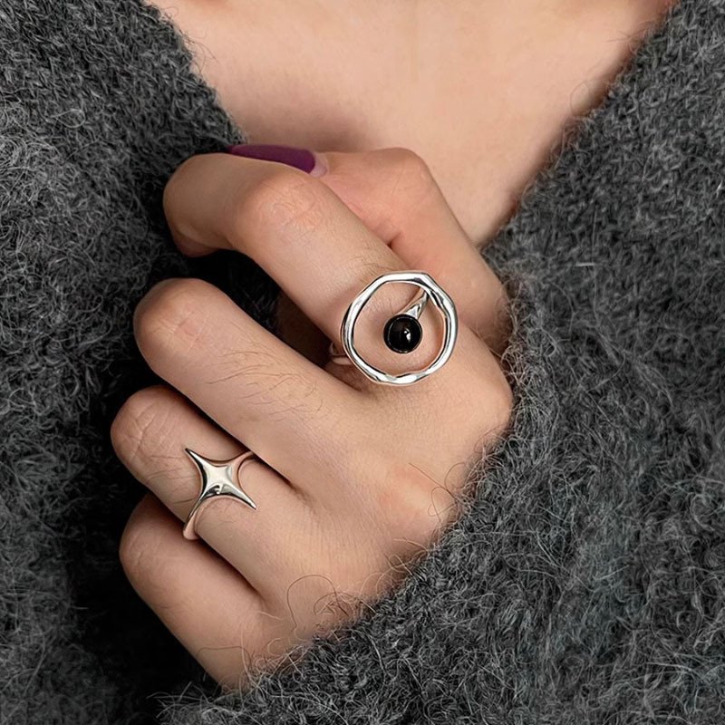 Female All-match Cold Niche Star Black Agate Ring - Image 8