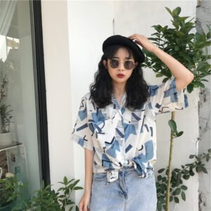 Hong Kong Style Retro Print Short-sleeved Shirt