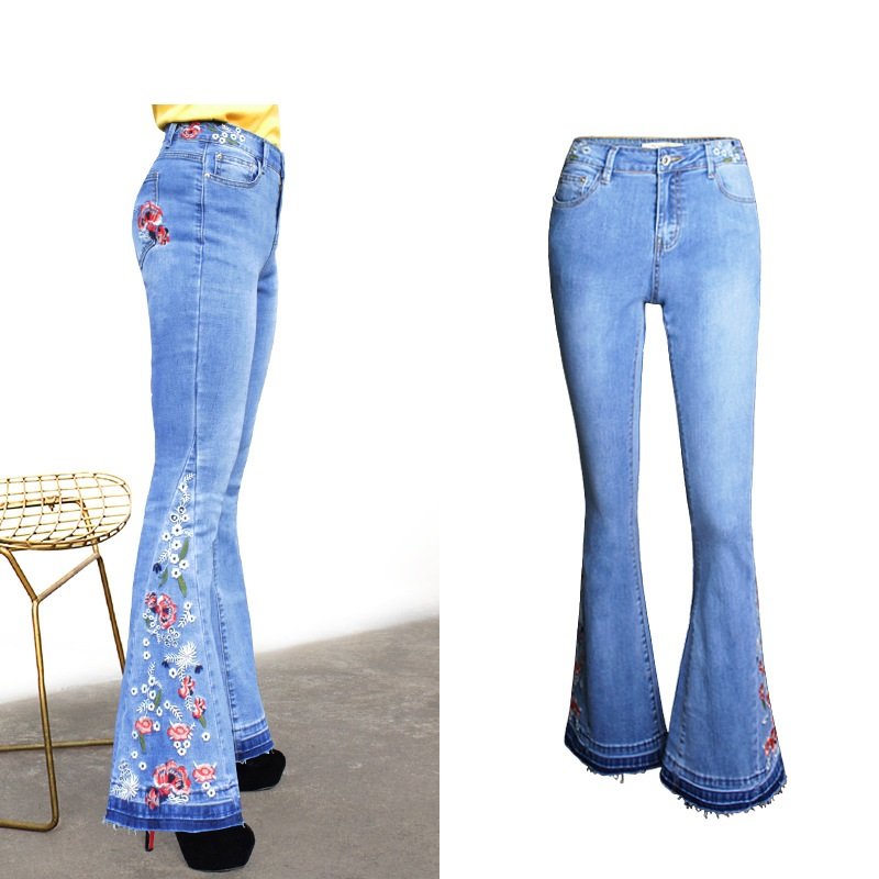 Denim Flared Pants Women Embroidered Embroidery - Image 4