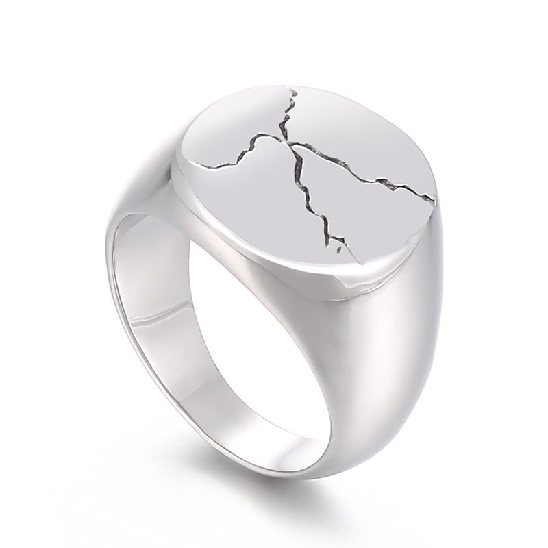 Minimalism Personality Design Black Crack Round Face Men's Ring - Image 6