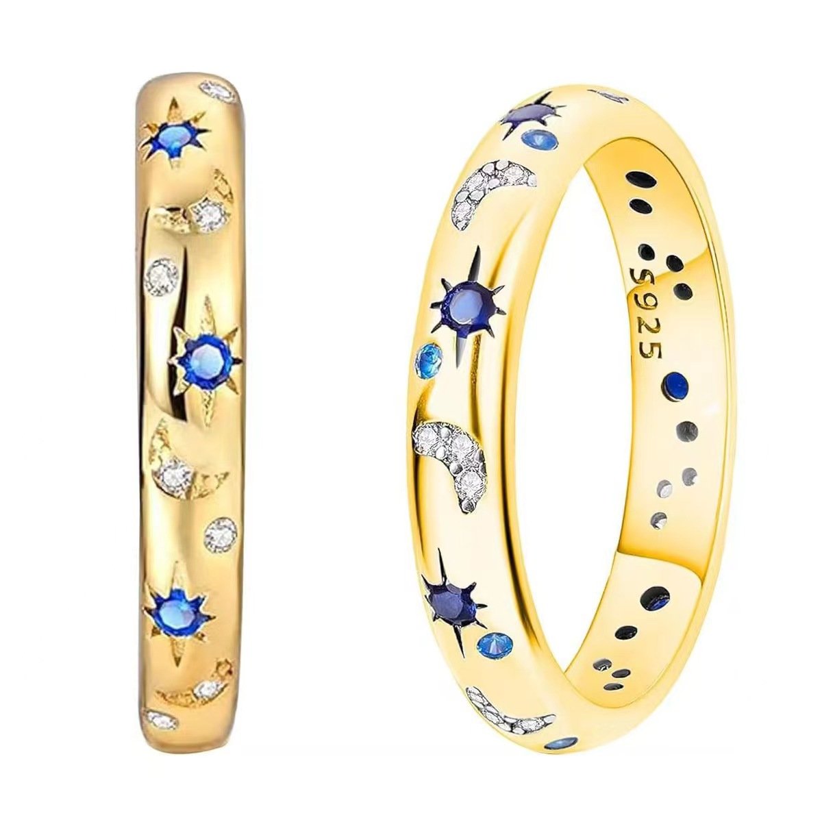 Women's Simple Stylish Moon And The Stars Ring Inlaid With Colorful Zircon - Image 2