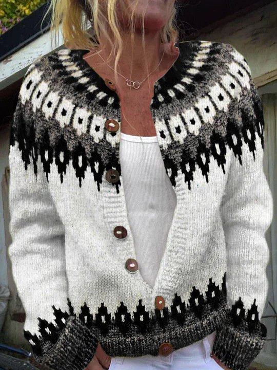 Winter Cardigan Coat Single-breasted Totem Warm Sweater - Image 4