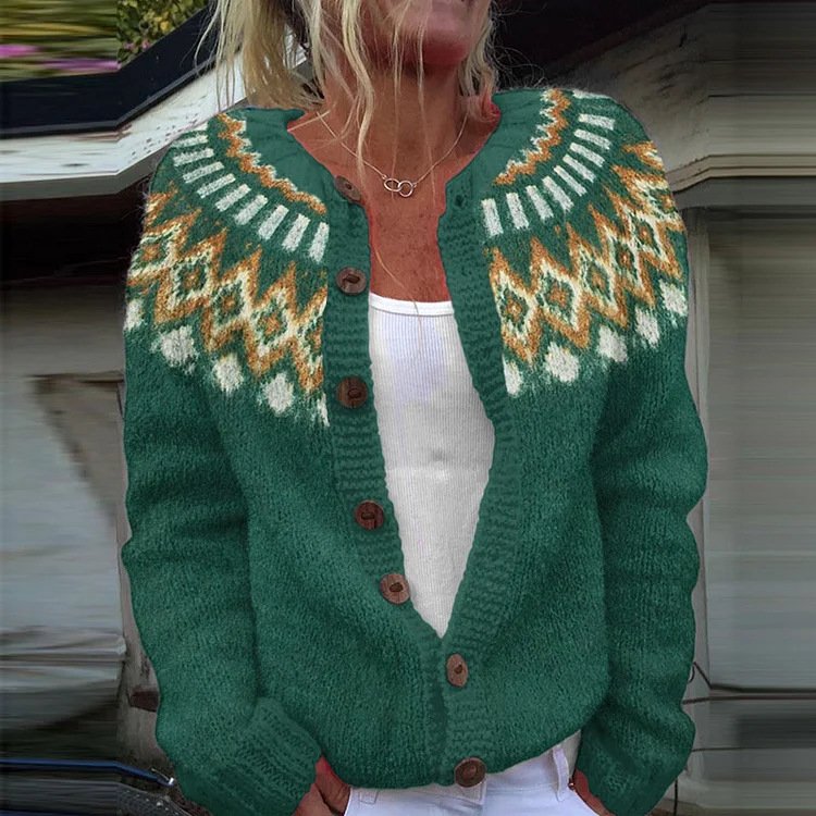 Winter Cardigan Coat Single-breasted Totem Warm Sweater - Image 14