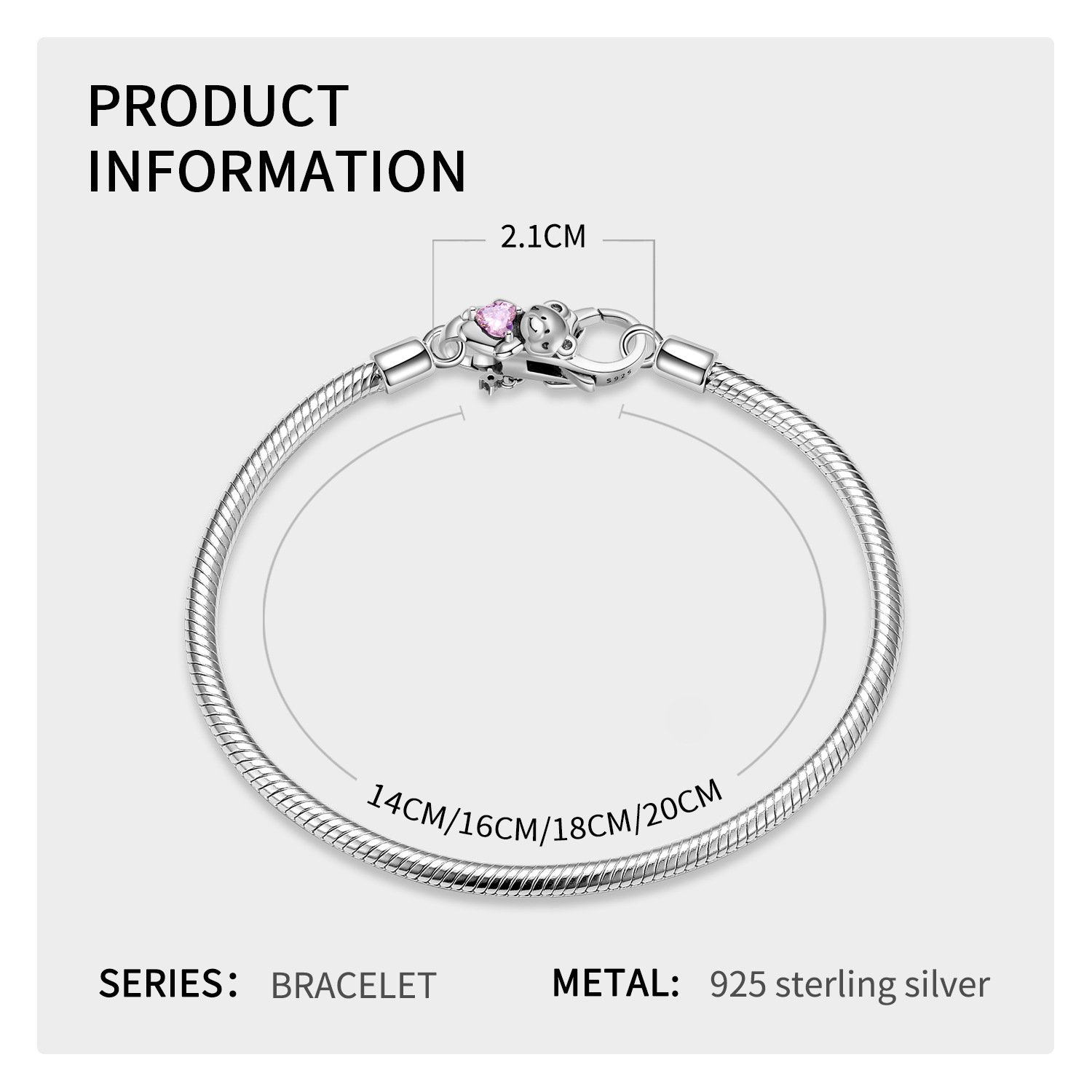 Love Little Bear Lobster Buckle Powder Zirconium Oxide 925 Sterling Silver Necklace Bracelet Diy Accessories Buckle - Image 3