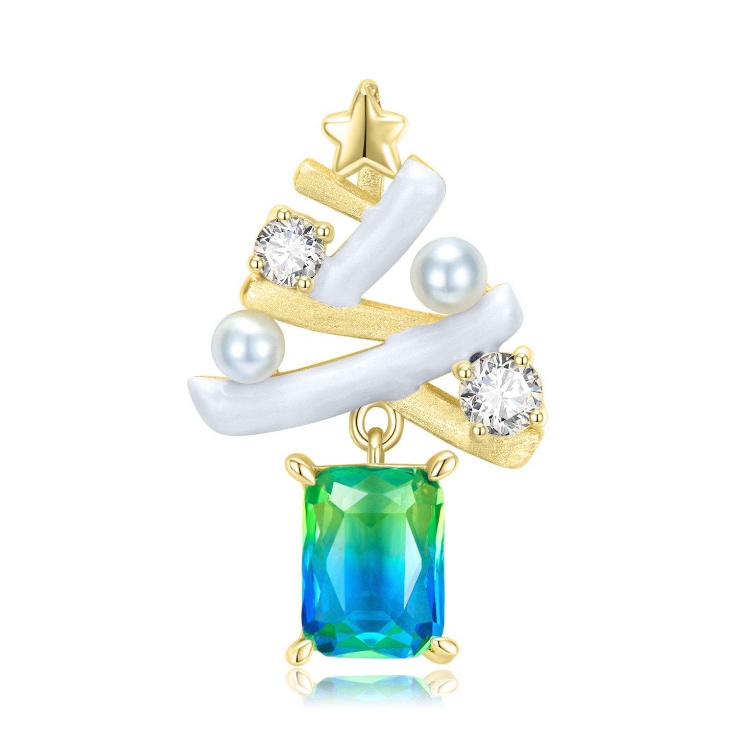 925 Sterling Silver Plated 14K Gold Christmas Tree Pendant Necklace - Image 3