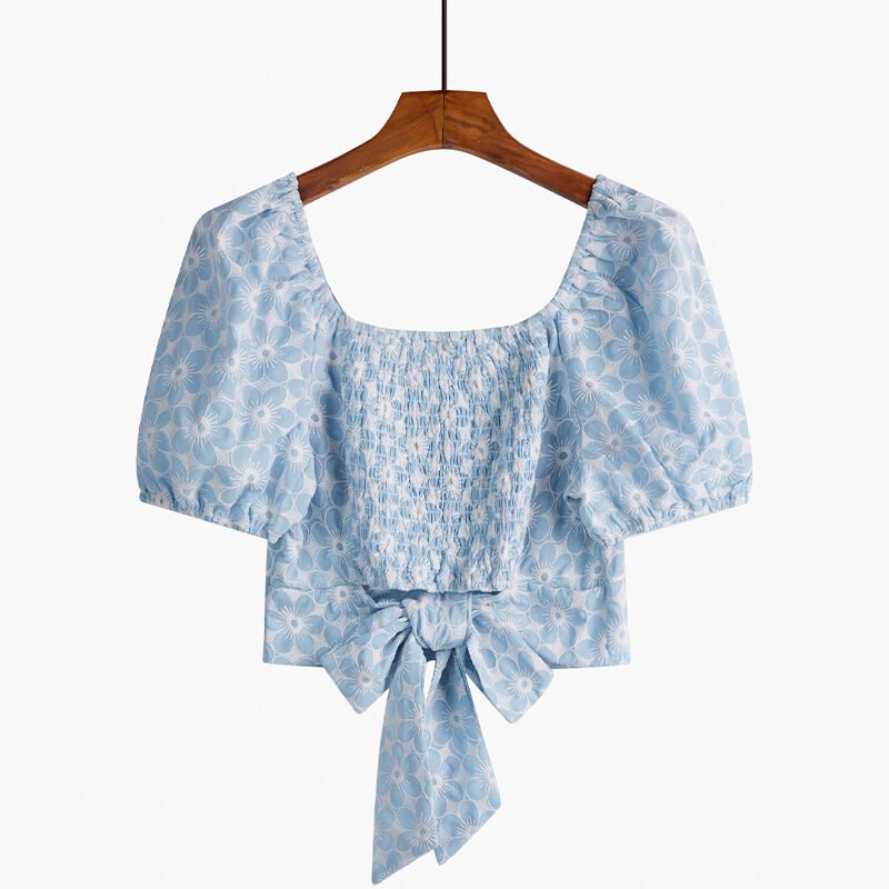 Women's Short Sleeve Thin Floral Puff Shirt - Image 2