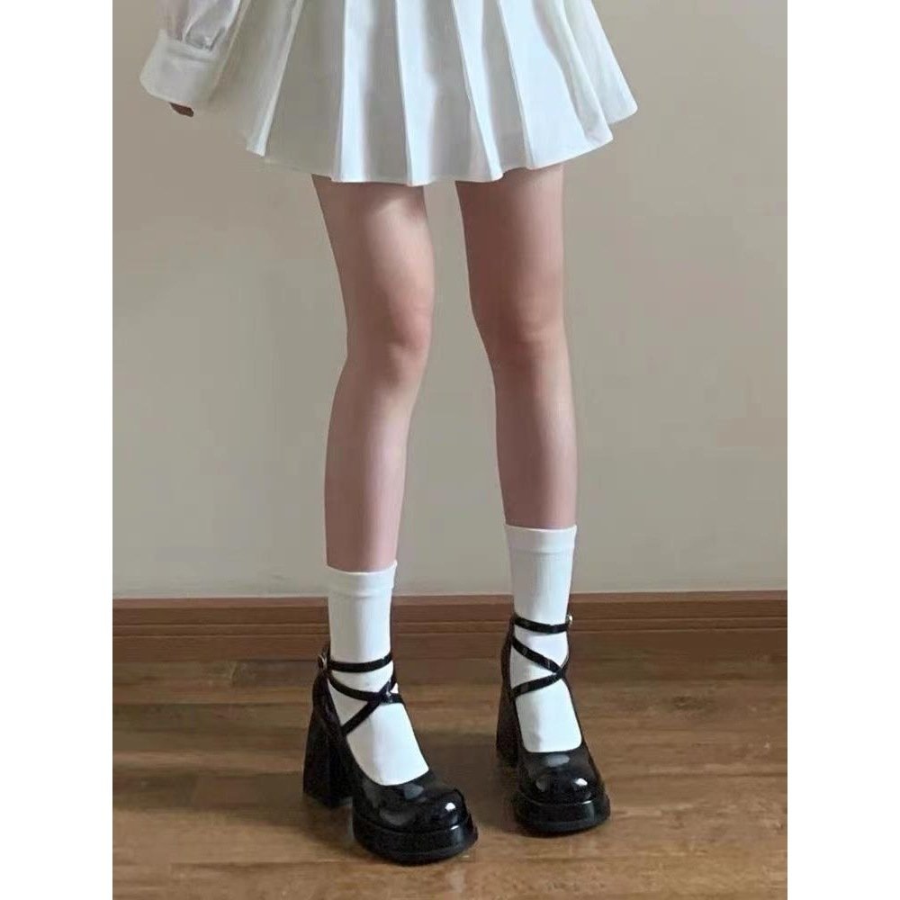 High Heel Thick Bottom Shallow Mouth Leather Shoes With Small Strap - Image 3