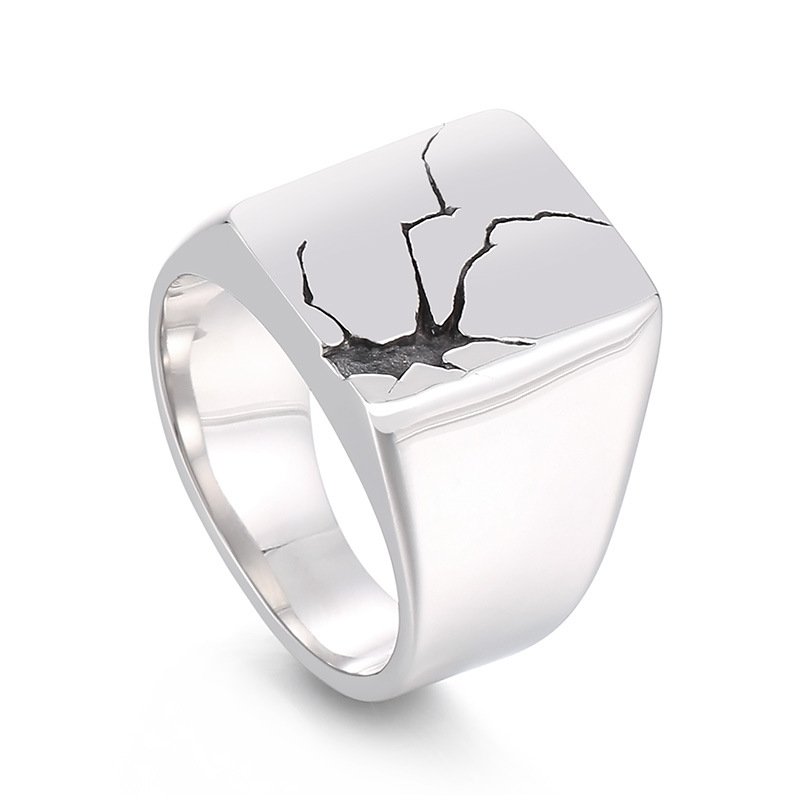 Minimalism Personality Design Black Crack Round Face Men's Ring - Image 7