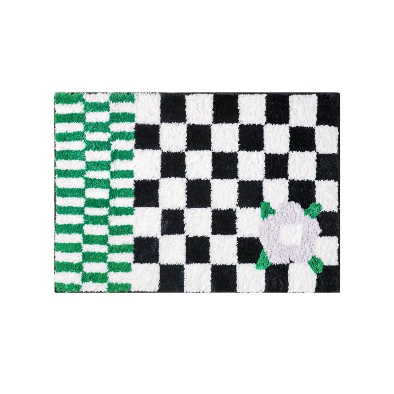 Checkerboard Flower Carpet Bathroom Door Absorbent Floor Mat - Image 6