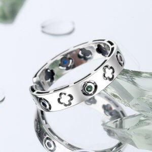 S925 Sterling Silver Lucky Clover Hollow Out Old Bone Flower Ring