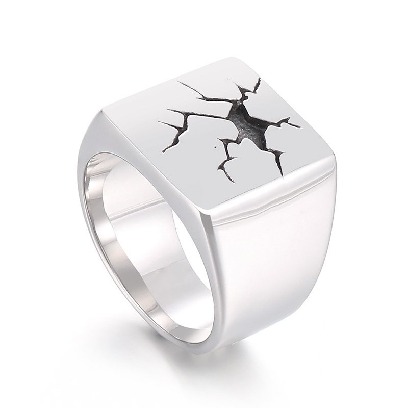 Minimalism Personality Design Black Crack Round Face Men's Ring - Image 15