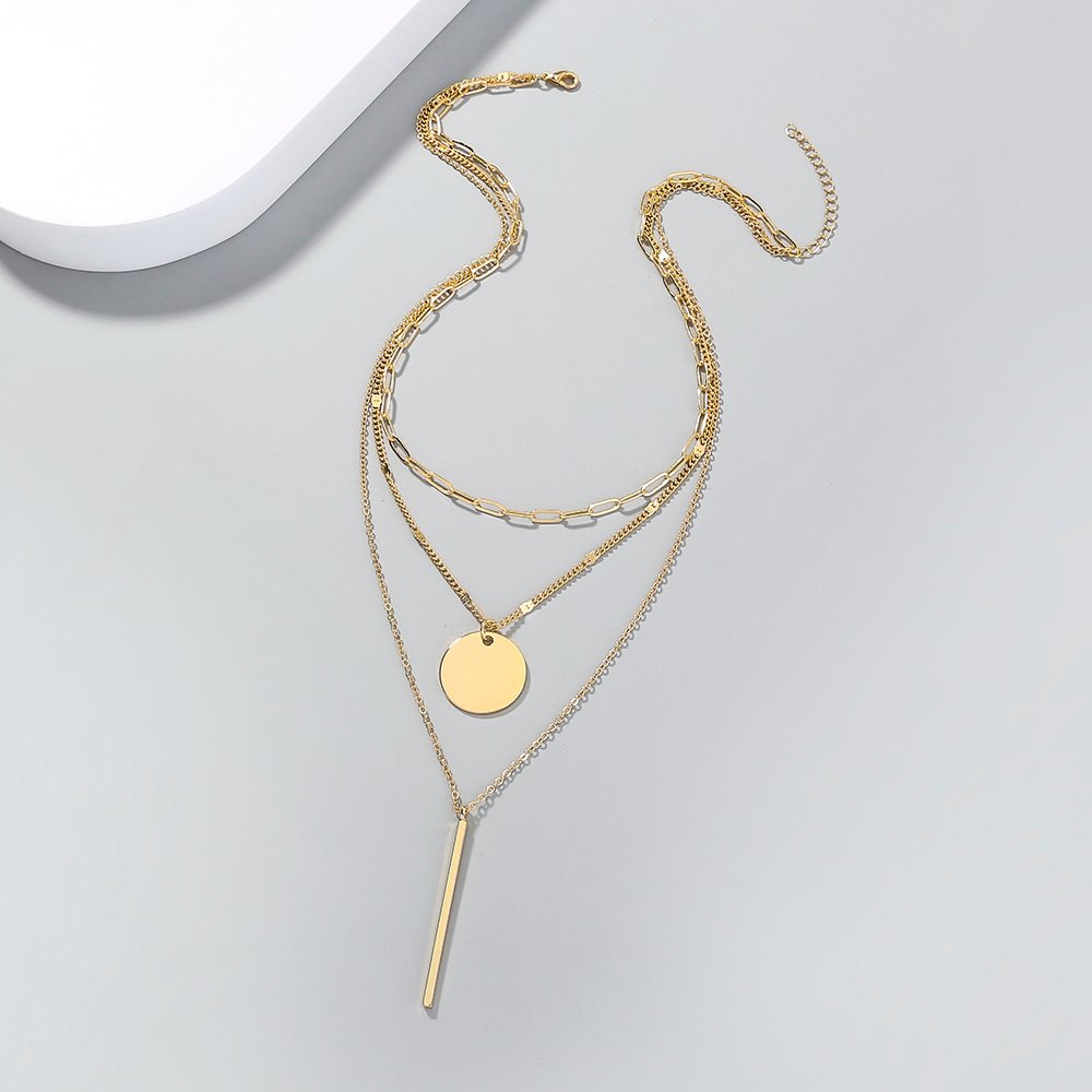 Personality Round Sequin y-shaped multi-layer Necklace