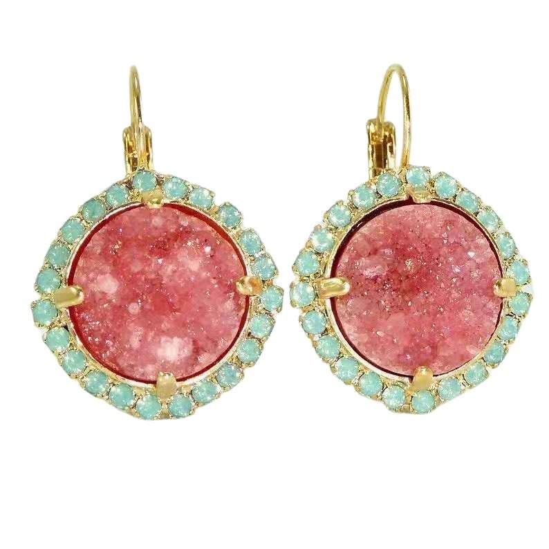 Creative Ethnic Style Cyan Garnet Red Zircon Flower Earrings - Image 3