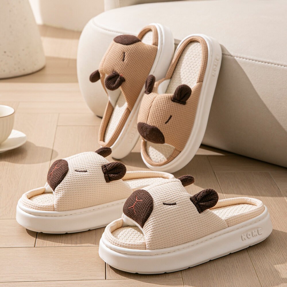 Capybara Open-Toe Linen Slippers With Thick Soles - Image 2