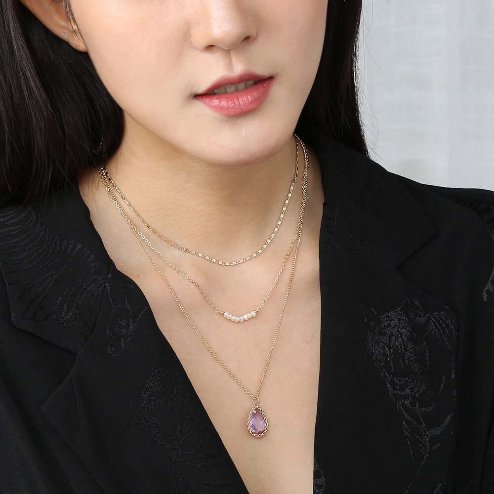 Natural fresh water rice bead Zircon multi-layer copper necklace - Image 5