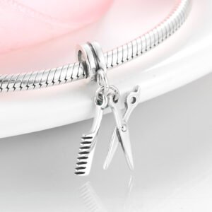 S925 Sterling Silver Pearl Pendant Hair Dryer Scissors Comb Bracelet Diy Accessories