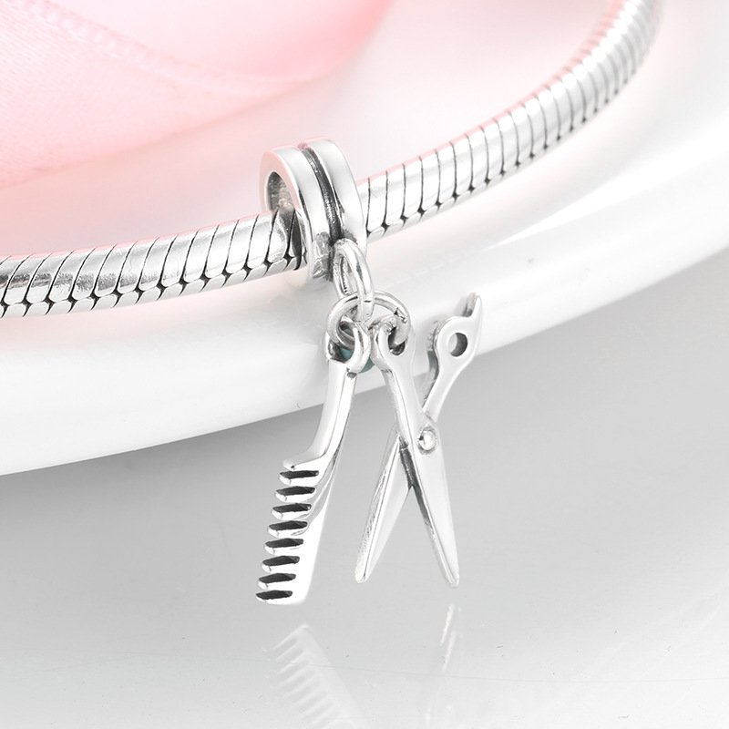 S925 Sterling Silver Pearl Pendant Hair Dryer Scissors Comb Bracelet Diy Accessories