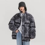 Cashew flower print padded coat coat