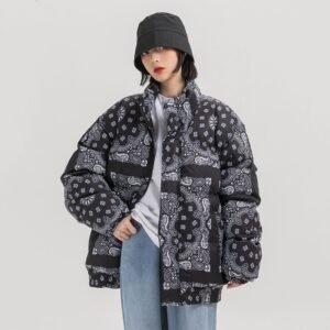 Cashew flower print padded coat coat