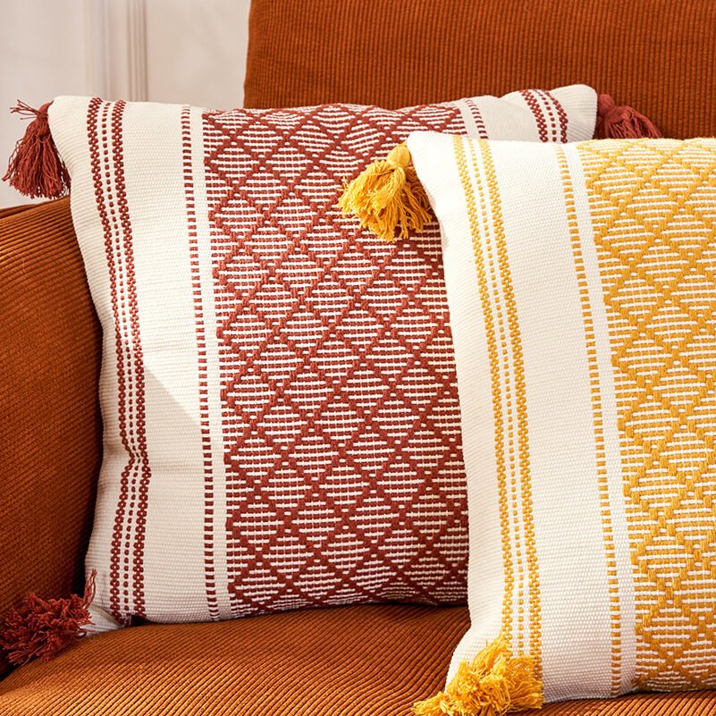 Geometric Woven Jacquard Tassel Cushion Cover - Image 5
