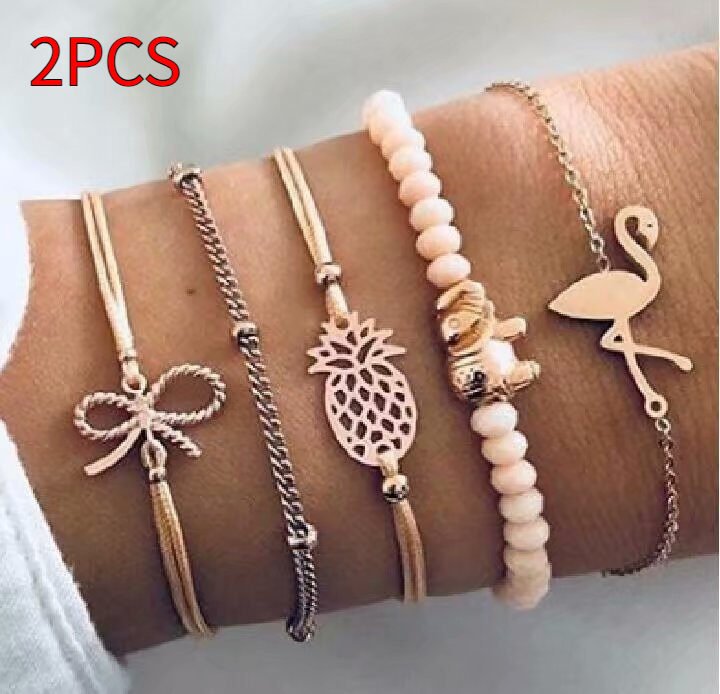 Flamingo pineapple bow bracelet five-piece set - Image 2