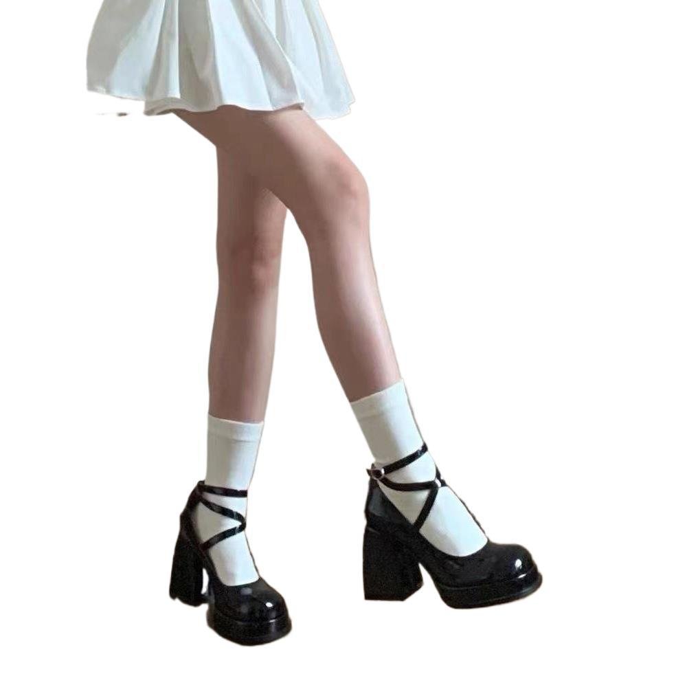 High Heel Thick Bottom Shallow Mouth Leather Shoes With Small Strap - Image 6