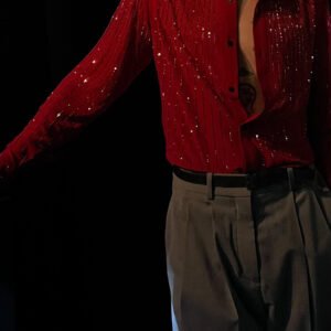 Red Sequin Stripe Long Sleeve Shirt